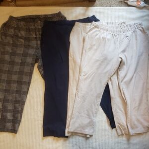 4 Pk Lands Ends Women's Dress Pants Slacks Plaid, Navy, Beige 1X